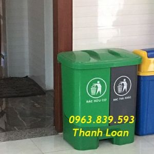 Thùng rác nhựa 2 ngăn 40lit đóng mở nắp bằng chân đạp./ 0963.839.593 Ms.Loan